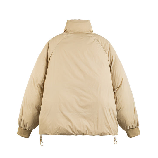 Unisex Boxy-wattierter Kurzblouson mit hohem Stehkragen, Raglanärmeln und Kordelzugsaum Shop Nory
