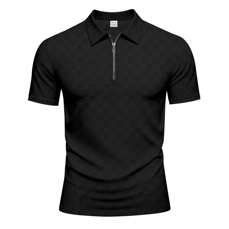 Herren nan kurzes Halbzip-Poloshirt aus strukturierter Waffelpiqué mit Hemdkragen und figurbetonter Passform Shopnory