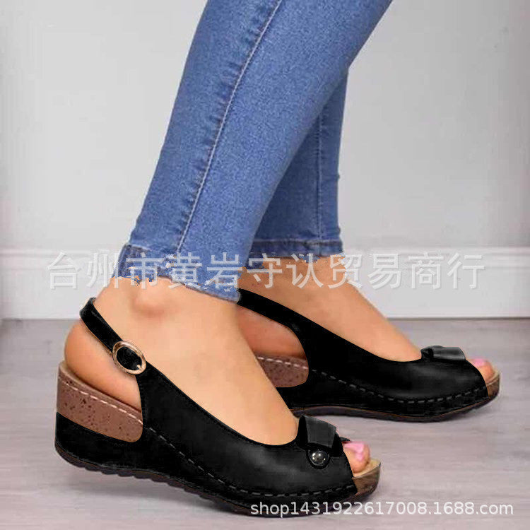 Damen Keil‑Slingback‑Sandalen mit gepolstertem Komfortfußbett und Zierschleife Shop Nory