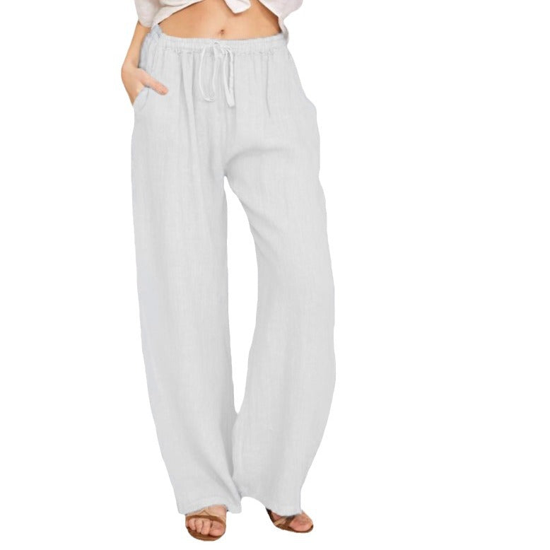Damen luftige Palazzo-Hose mit Tunnelzugbund, elastischem Taillenabschluss und seitlichen Eingrifftaschen Shop Nory