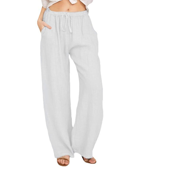 Damen luftige Palazzo-Hose mit Tunnelzugbund, elastischem Taillenabschluss und seitlichen Eingrifftaschen Shop Nory