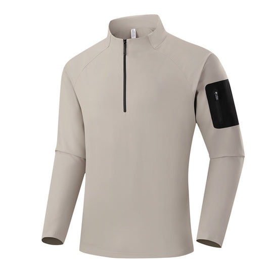 Herren Atmungsaktives Funktions-Langarmshirt mit Stehkragen, 1/4-Reißverschluss und Ärmel-Utility-Tasche Shop Nory