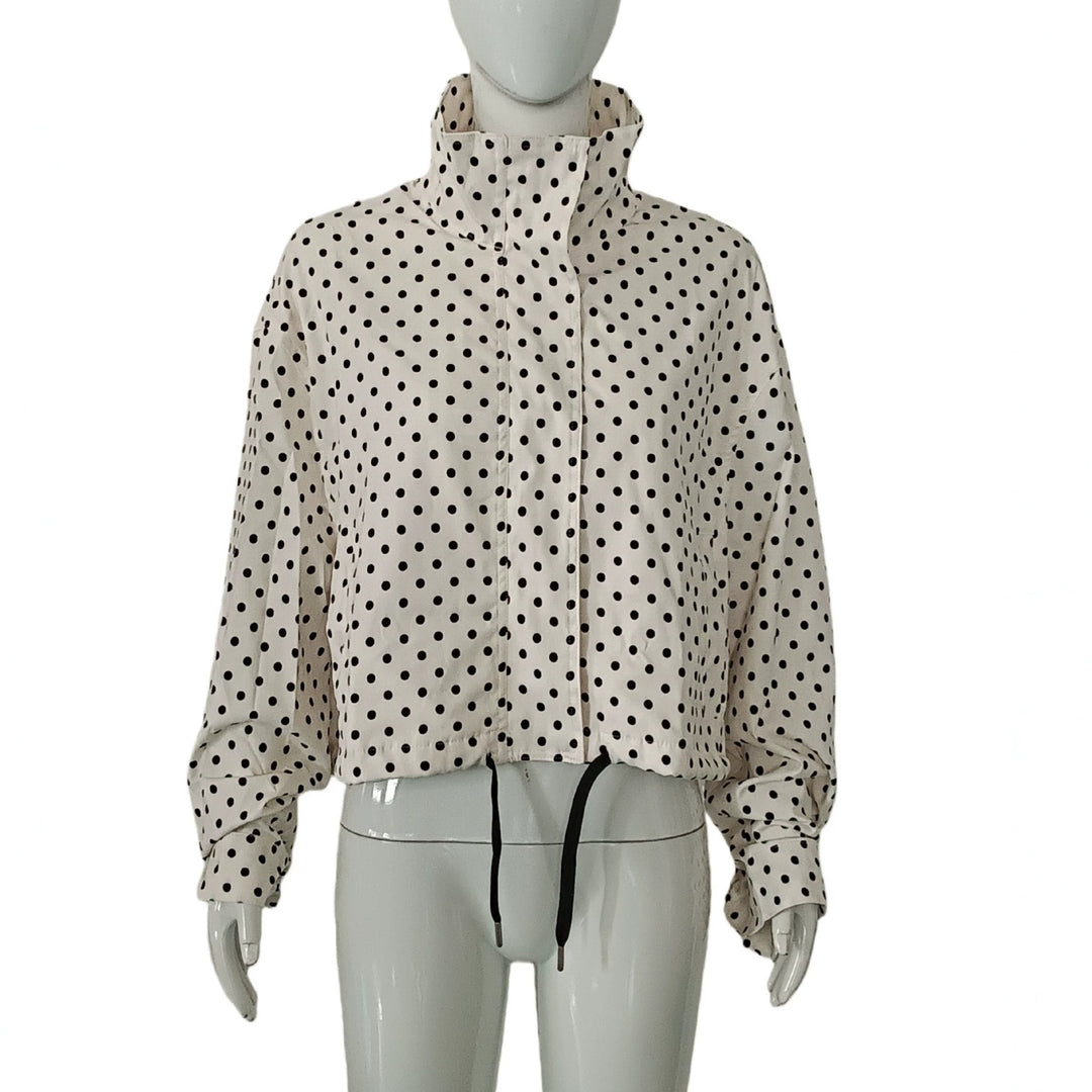 Damen Gepunktete Cropped-Blousonjacke mit Stehkragen und Tunnelzug Shop Nory
