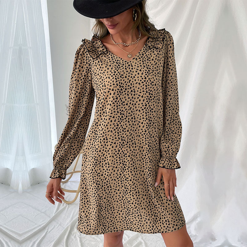 Damen Leichtes A-Linien-Minikleid mit Volantkragen und Puffärmeln Shop Nory