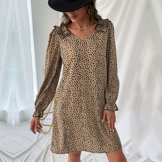 Damen Leichtes A-Linien-Minikleid mit Volantkragen und Puffärmeln Shop Nory