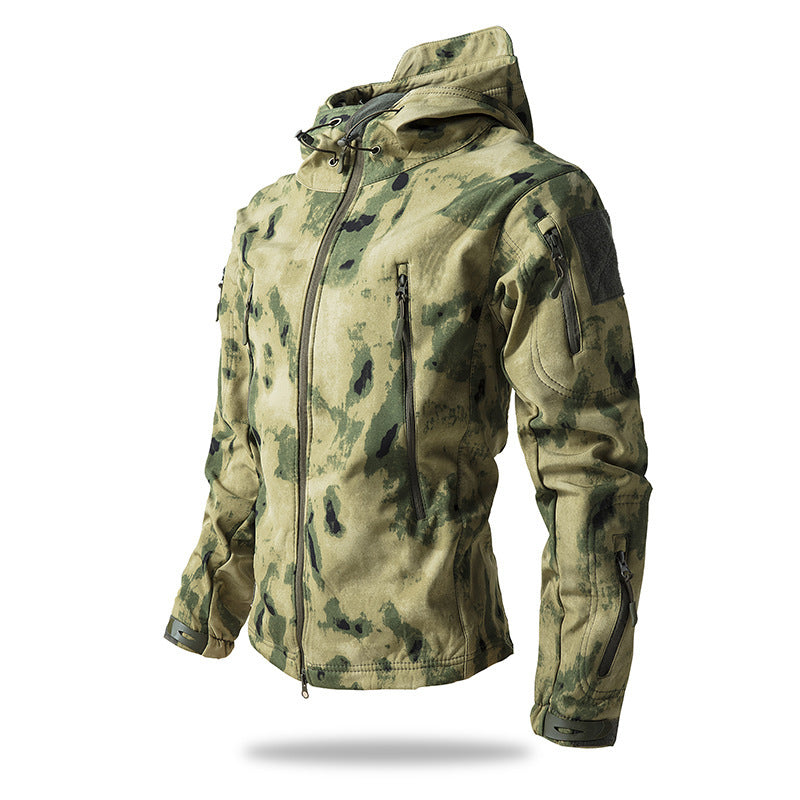 Herren Taktische Softshelljacke mit Kapuze, Tarnmuster und Mehrfach-Reißverschlusstaschen Shop Nory