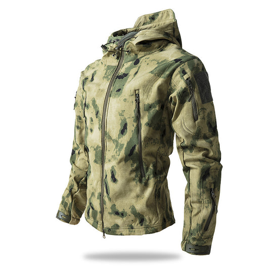 Herren Taktische Softshelljacke mit Kapuze, Tarnmuster und Mehrfach-Reißverschlusstaschen Shop Nory