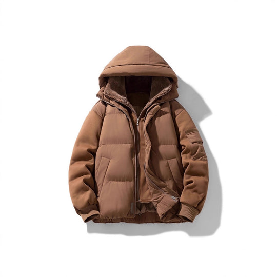 Herren Wattierte Kapuzenjacke mit Teddyfutter und kontrastierenden Softshell-Ärmeln Shop Nory