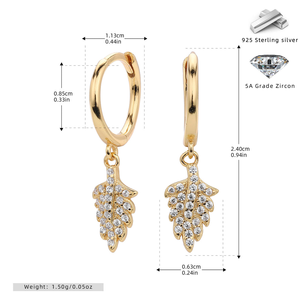 Damen Ohrhänger mit Blattmotiv aus hochwertigem 925 Sterlingsilber und funkelnden Zirkonia Shop Nory