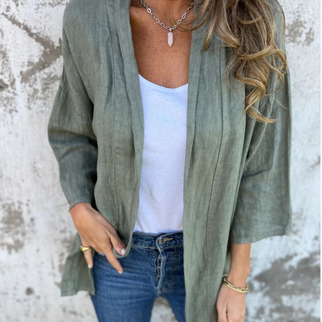 Damen lässige Sommerjacke aus leichtem Leinen