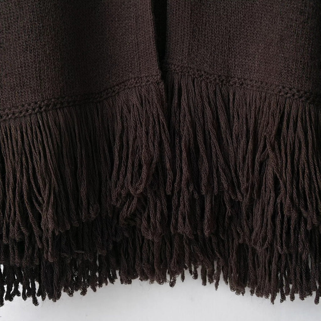 Damen Fransen Strickjacke mit eleganter Knopfverschlusstechnik