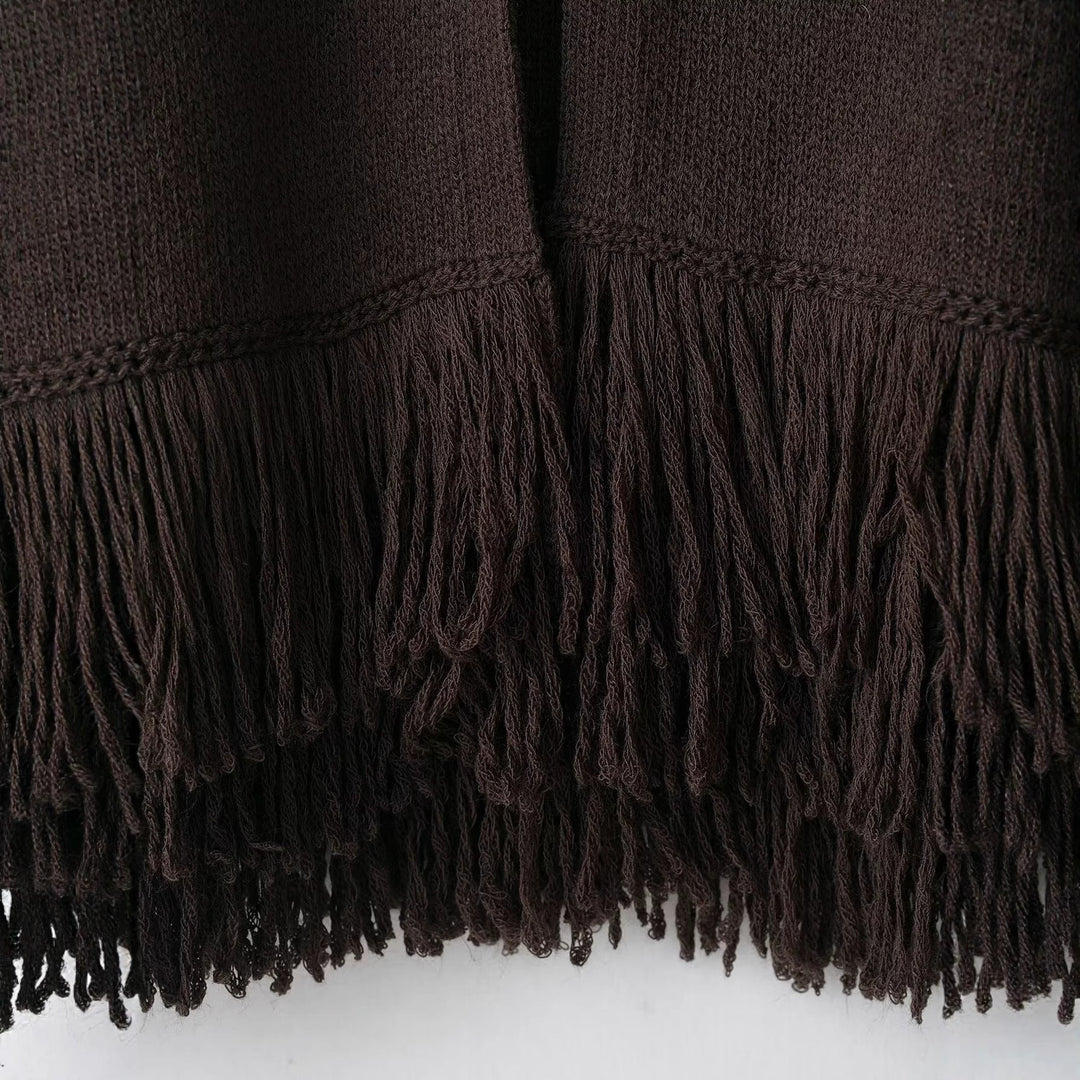 Damen Fransen Strickjacke mit eleganter Knopfverschlusstechnik