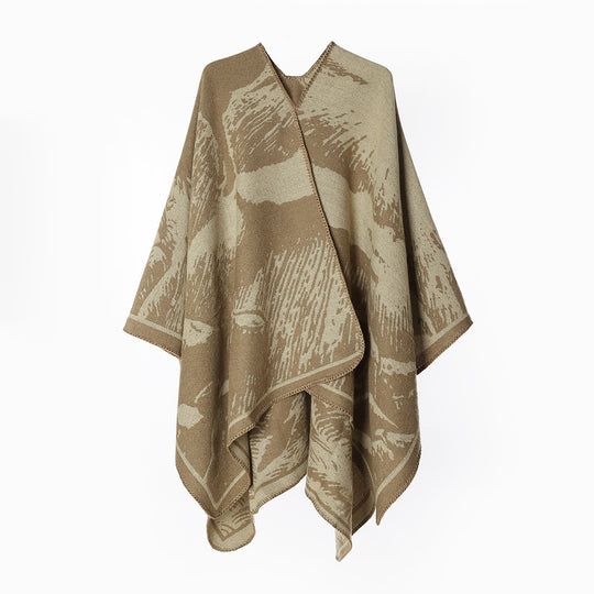 Damen Oversize‑Reversible Strickruana mit grafischem Jacquard und Kettelkante Shop Nory