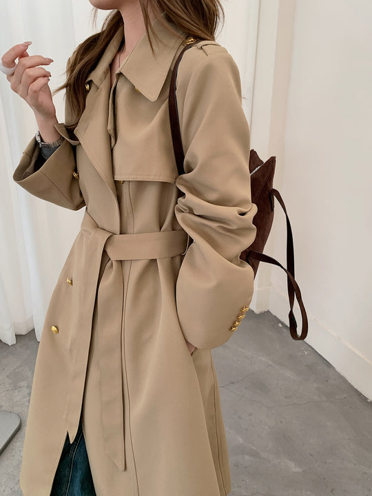 Damen Taillierter Trenchcoat mit Bindegürtel und goldenen Knopfdetails Shop Nory