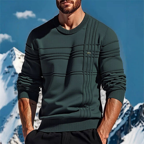 Herren nan strukturierter Rundhalspullover aus Baumwollmischung Slim Fit mit Reliefstreifen und Rippenbündchen Shop Nory