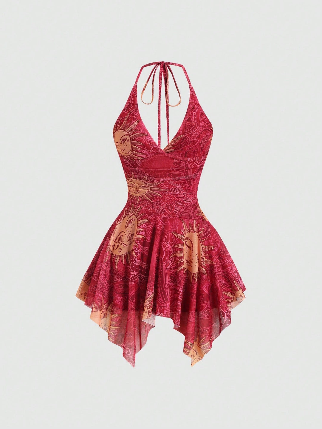 Damen lässiges Strandkleid mit asymmetrischem Saum und raffiniertem Druck