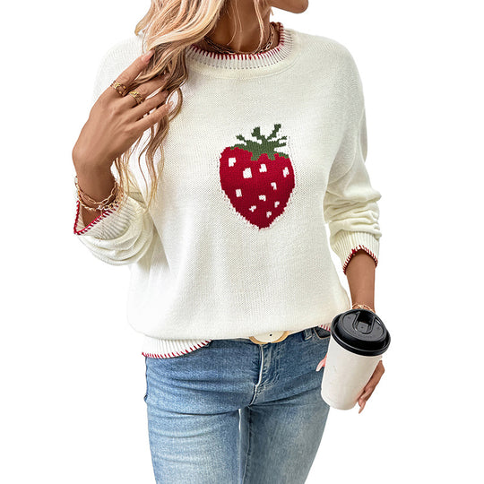 Damen Verspielter Pullover mit Erdbeer-Motiv Shop Nory