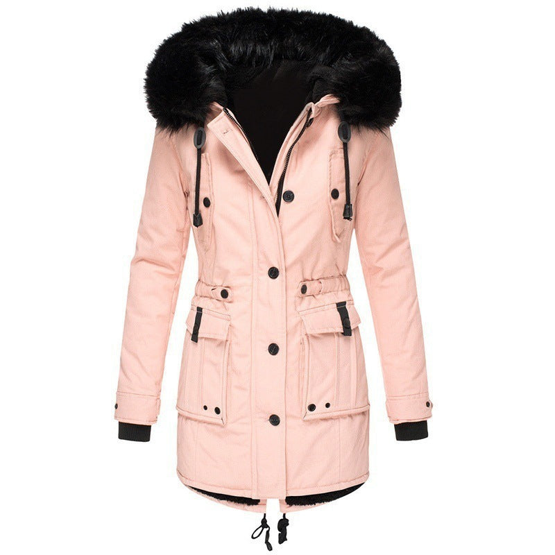 Damen Gefütterter Parka mit abnehmbarer Kunstfellkapuze, taillierter Silhouette und Utility‑Taschen Shop Nory