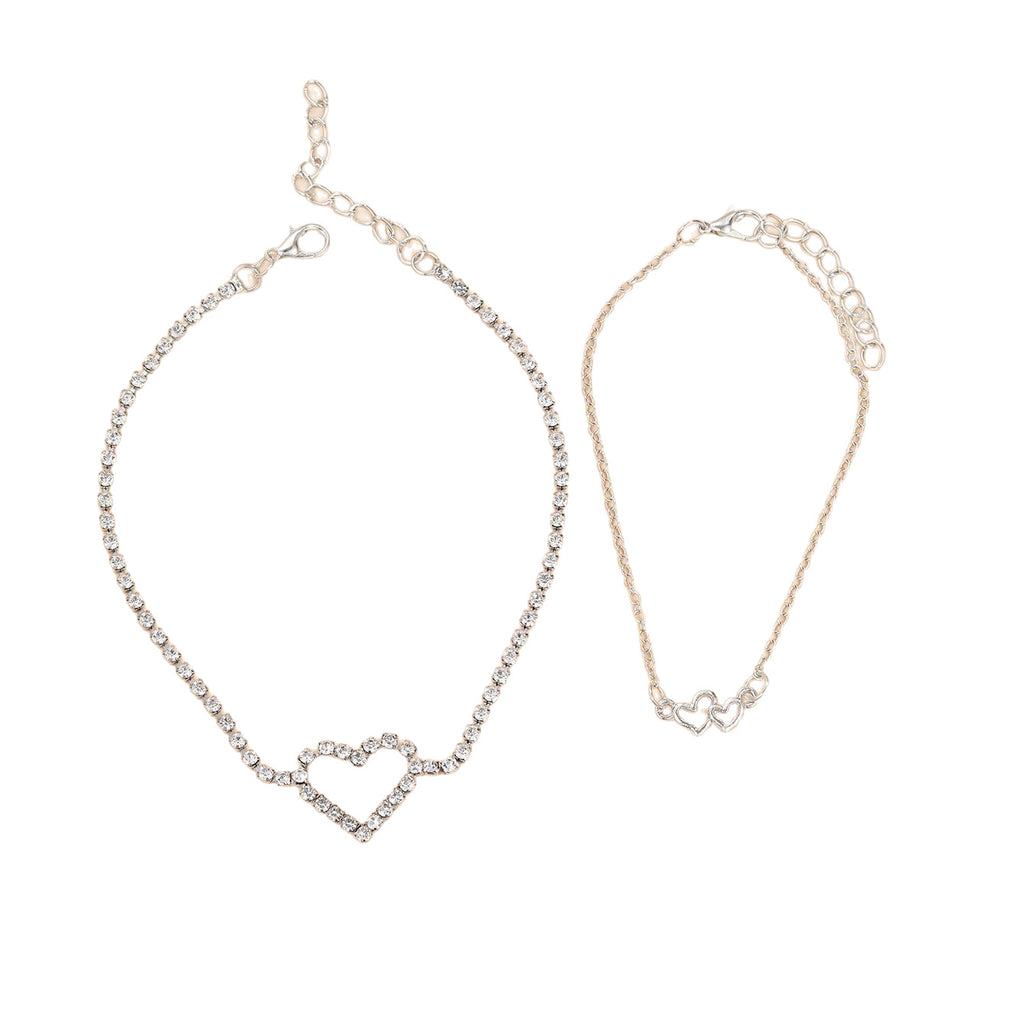 Damen Fußkettchen mit herzförmigem Design und funkelnden Strasssteinen Shop Nory