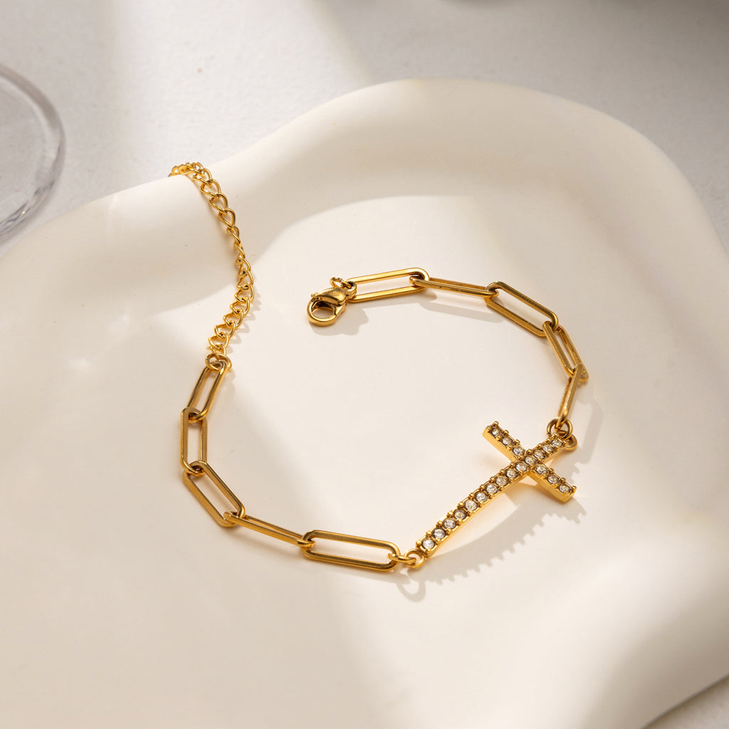 Damen Kettenarmband mit Kreuz und Zirkonia Shop Nory