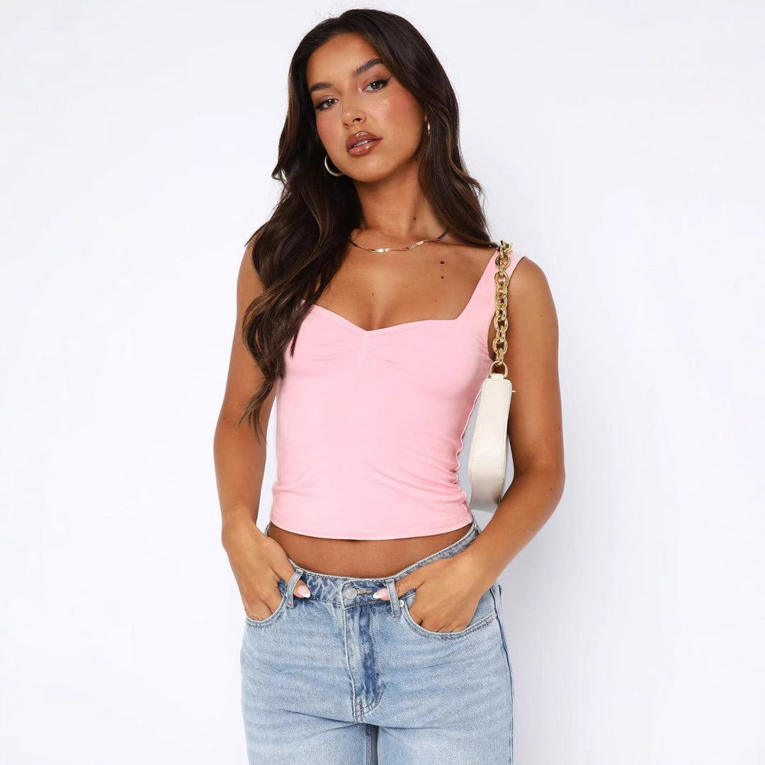 Damen figurbetontes Crop-Top mit breiten Trägern und V-Ausschnitt