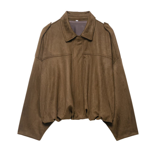 Damen Oversize Wildlederimitat-Kurzjacke Shop Nory