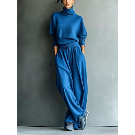 Damen Strick-Loungewear-Set mit Rollkragen und weiten Palazzo-Hosen Shop Nory