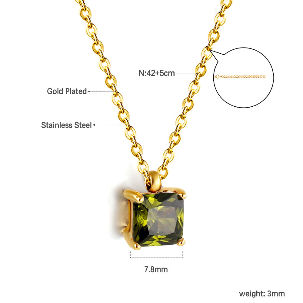 Damen Halskette mit funkelndem quadratischem Anhänger aus hochwertigem Edelstahl und goldplattierter Oberfläche Shop Nory