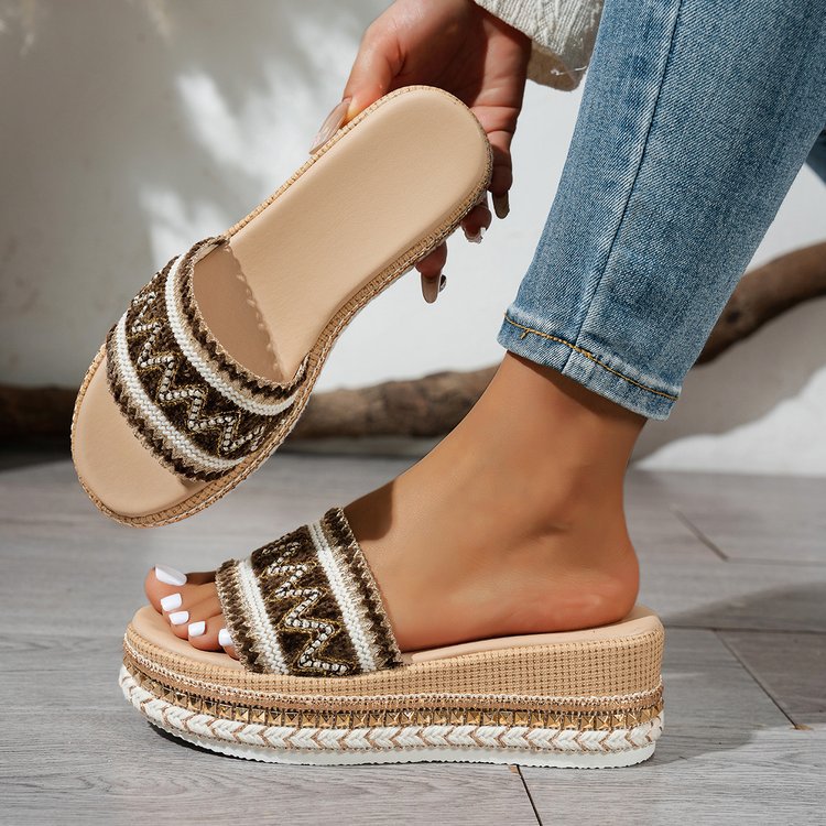 Damen Wedge-Sandaletten mit modischem Glitzer-Riemen und ergonomischem Fußbett Shopnory
