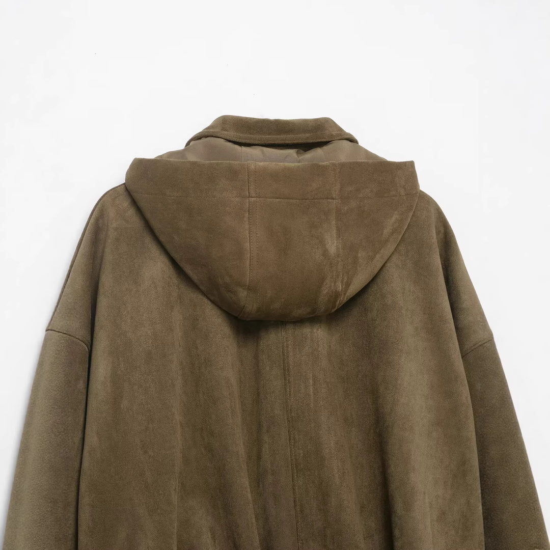 Damen Oversize-Cropped Wildlederoptik-Jacke mit Kapuze und aufgesetzten Pattentaschen Shop Nory