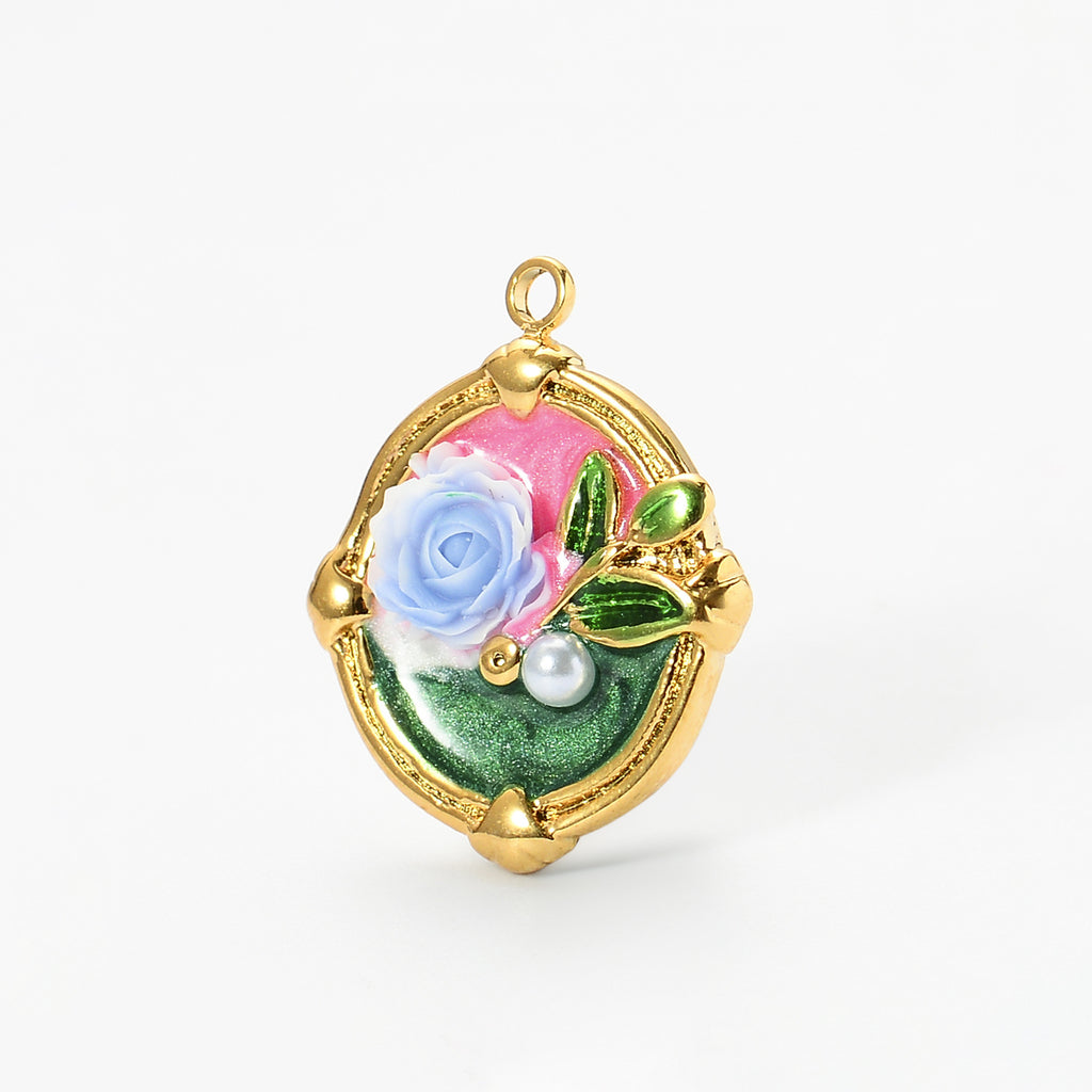Damen Schmuckanhänger mit blumigem Reliefdesign und Perle Shop Nory