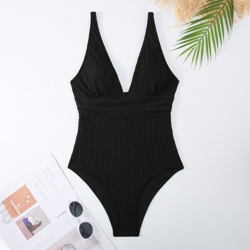 Damen Einteiler Badeanzug mit raffiniertem Rippendesign
