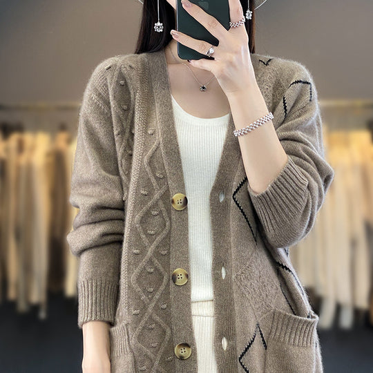 Damen Kuscheliger Oversize-Cardigan mit Ajour‑ und Rautendetail Shop Nory