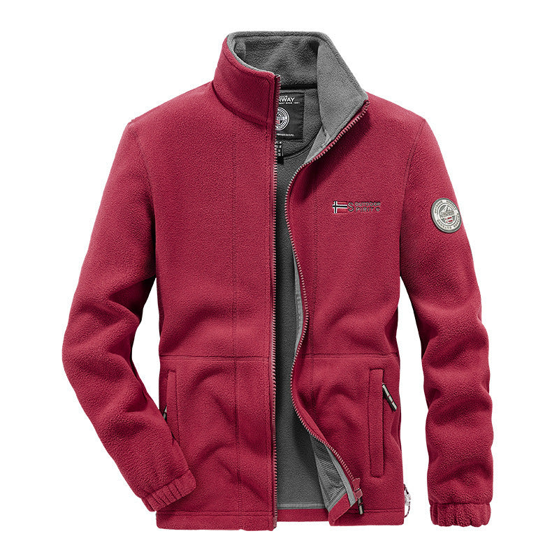 Herren Fleece-Outdoorjacke mit durchgehendem Reißverschluss, Stehkragen und Reißverschlusstaschen Shop Nory