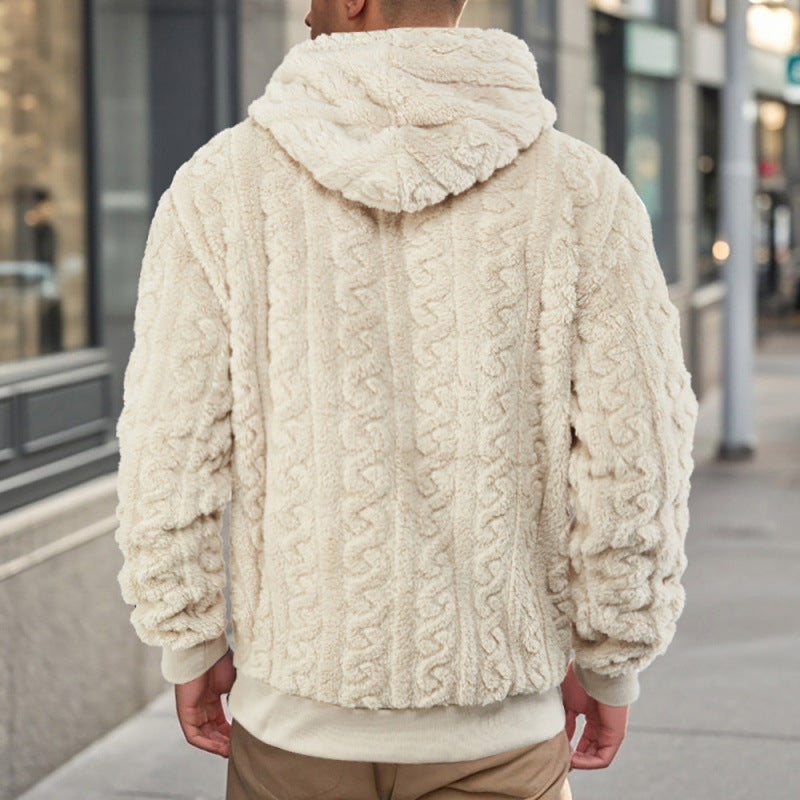 Unisex Kuscheliger Teddy-Hoodie mit Zopfstrick-Optik und Kängurutasche Shop Nory