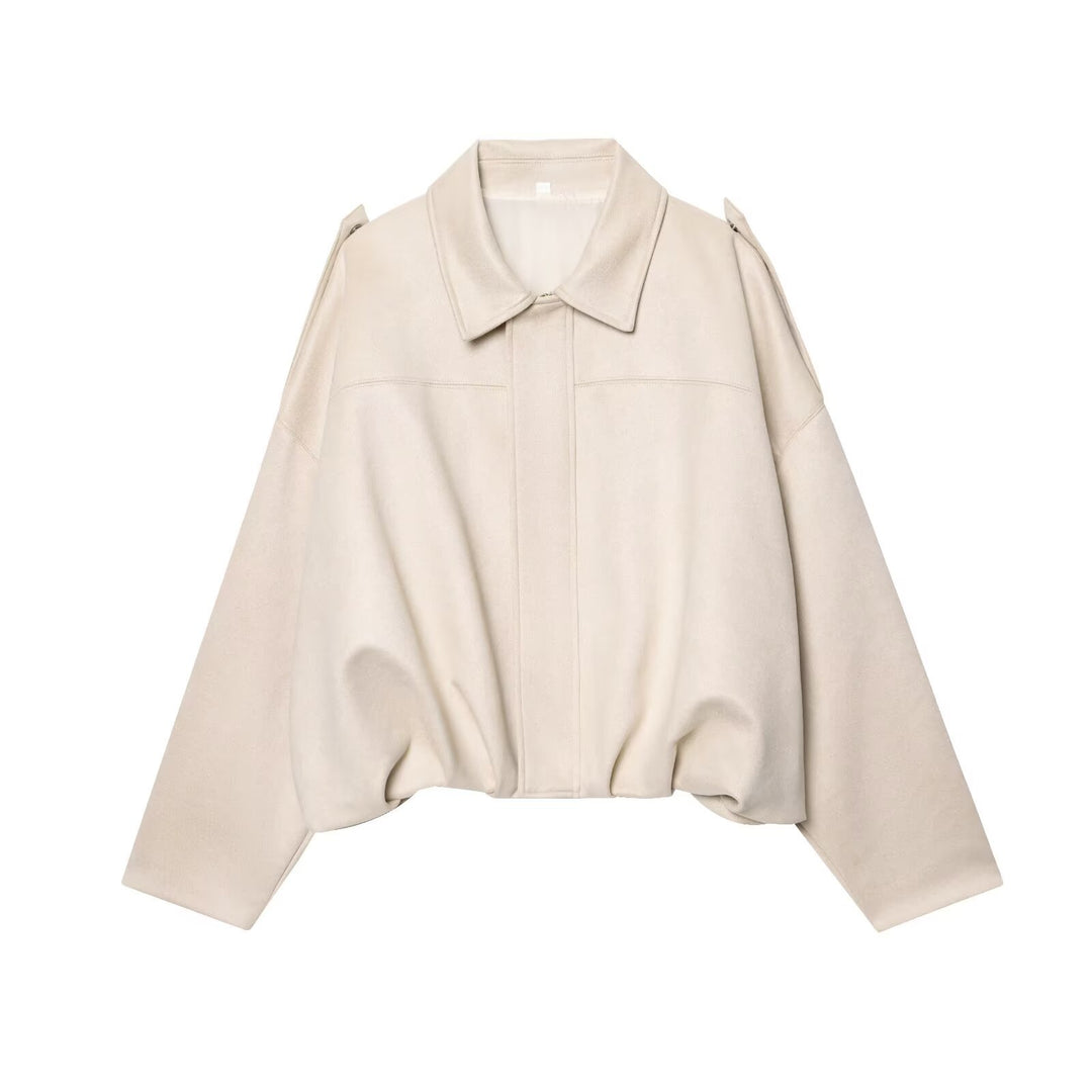 Damen Gekürzte Wildlederoptik-Blousonjacke mit Taillen-Smock und Schulterpatten Shop Nory