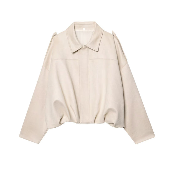Damen Gekürzte Wildlederoptik-Blousonjacke mit Taillen-Smock und Schulterpatten Shop Nory