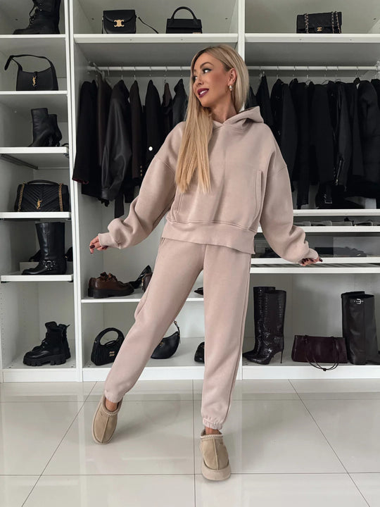 Damen Kurzgeschnittenes Kapuzen-Hoodie und High‑Waist Jogginghose Set aus weichem French-Terry Shop Nory