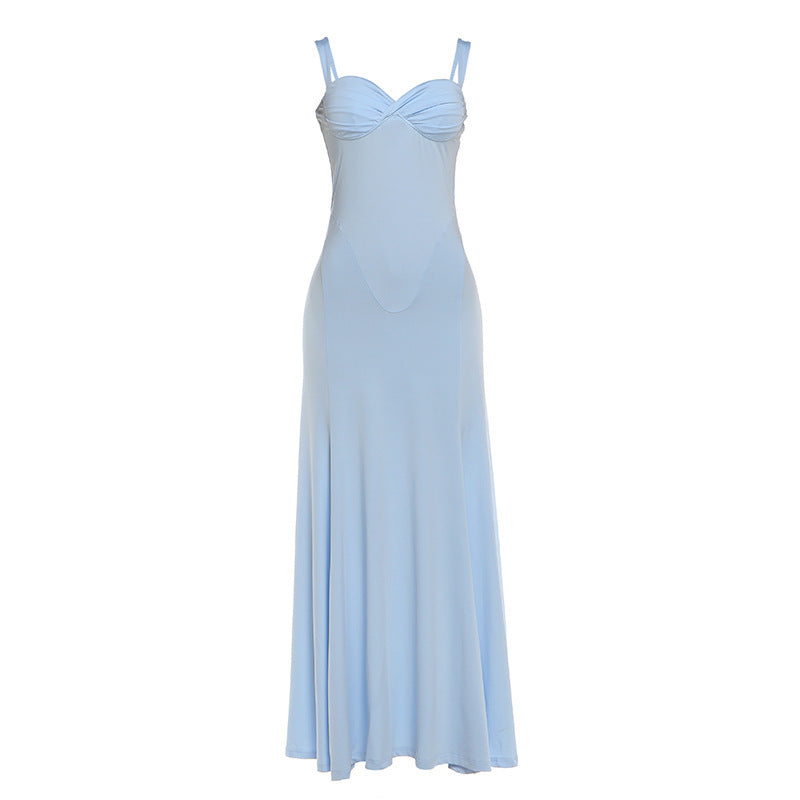 Damen Elegantes Maxikleid mit fein gerafftem Oberteil und Spaghettiträgern