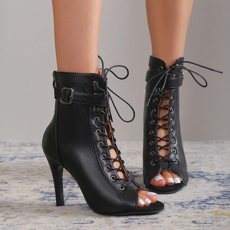 Damen Schnürstiefeletten mit offener Zehenpartie und hohem Absatz
