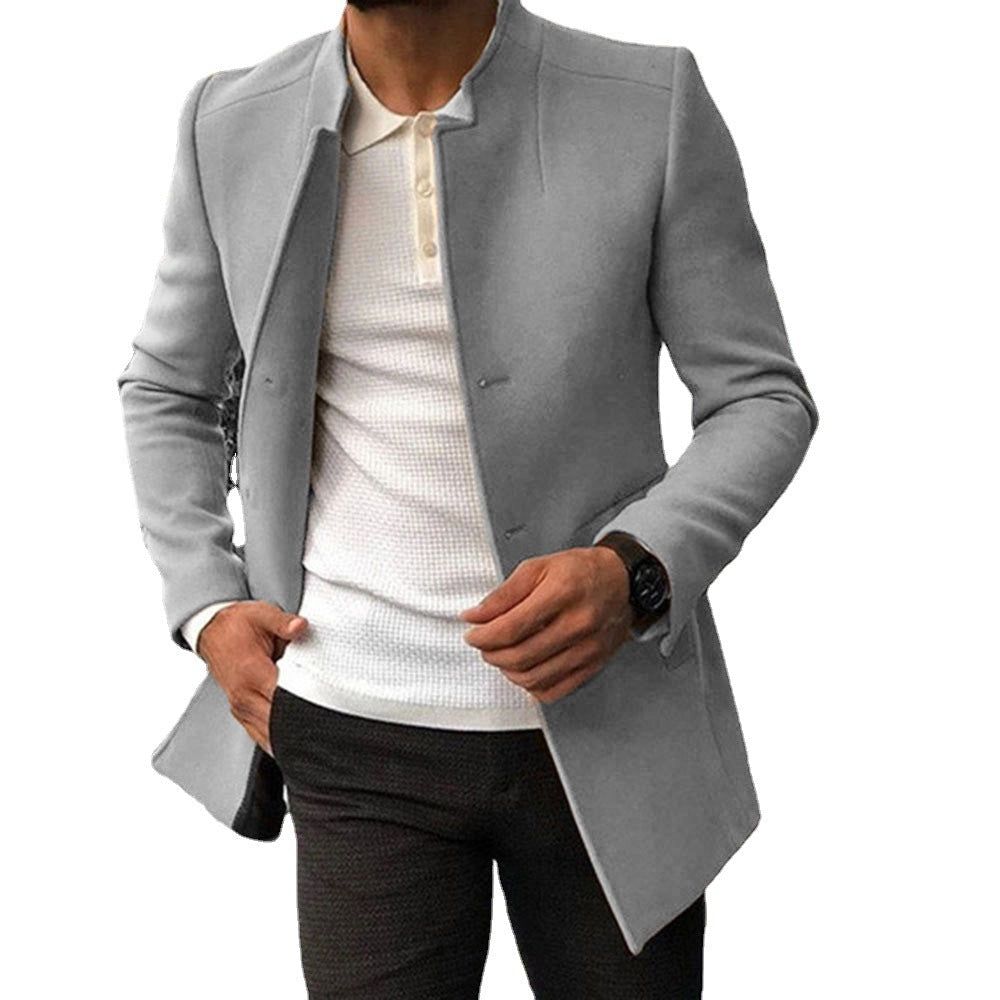 Herren moderner Blazer mit geradem Schnitt und elegantem Stehkragen
