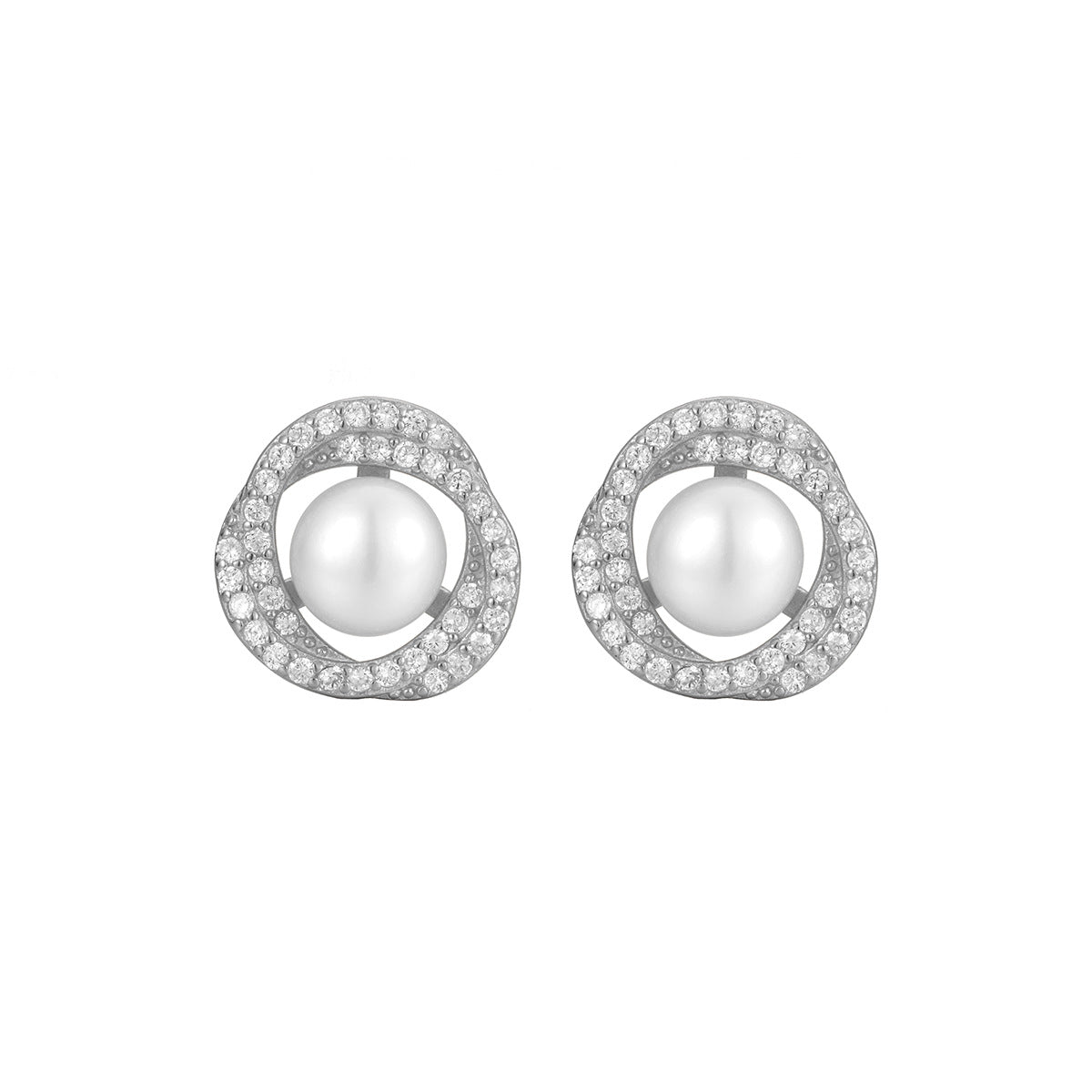 Damen Ohrstecker mit ovalem Perlenanhänger und funkelnden Zirkonia-Elementen Shop Nory