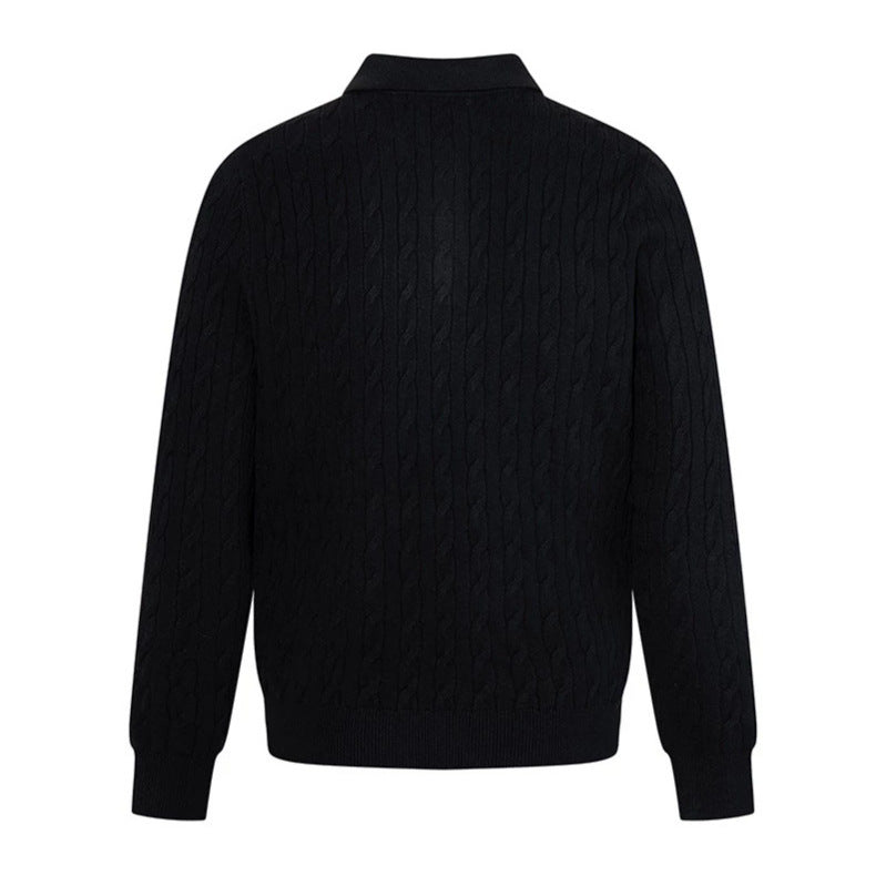 Herren Strick-Polo mit Zopfstrickmuster, Hemdkragen und Knopfleiste Shop Nory