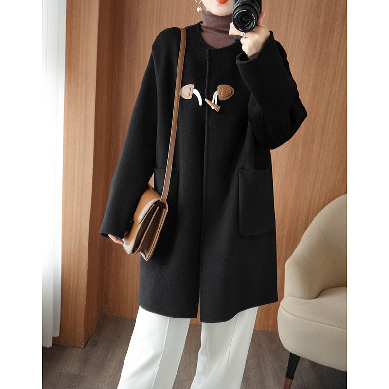 Damen Midilanger Wollmixmantel mit KnShop Noryelverschlüssen, kastiger Silhouette und aufgesetzten Taschen Shop Nory