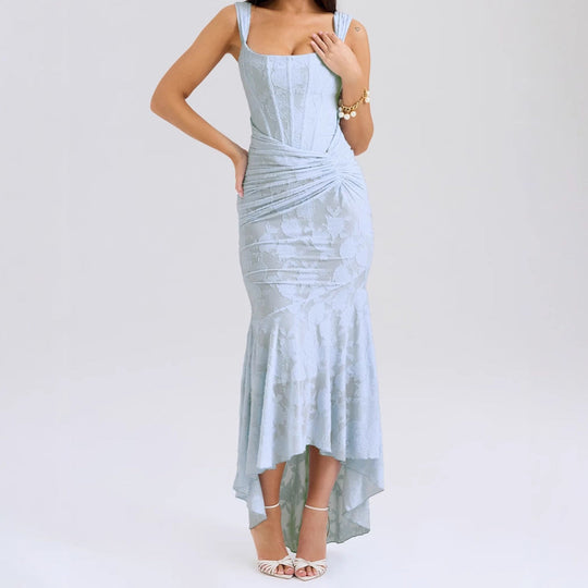 Damen Elegantes Spitzenkleid mit asymmetrischem Saum und gerafften Details