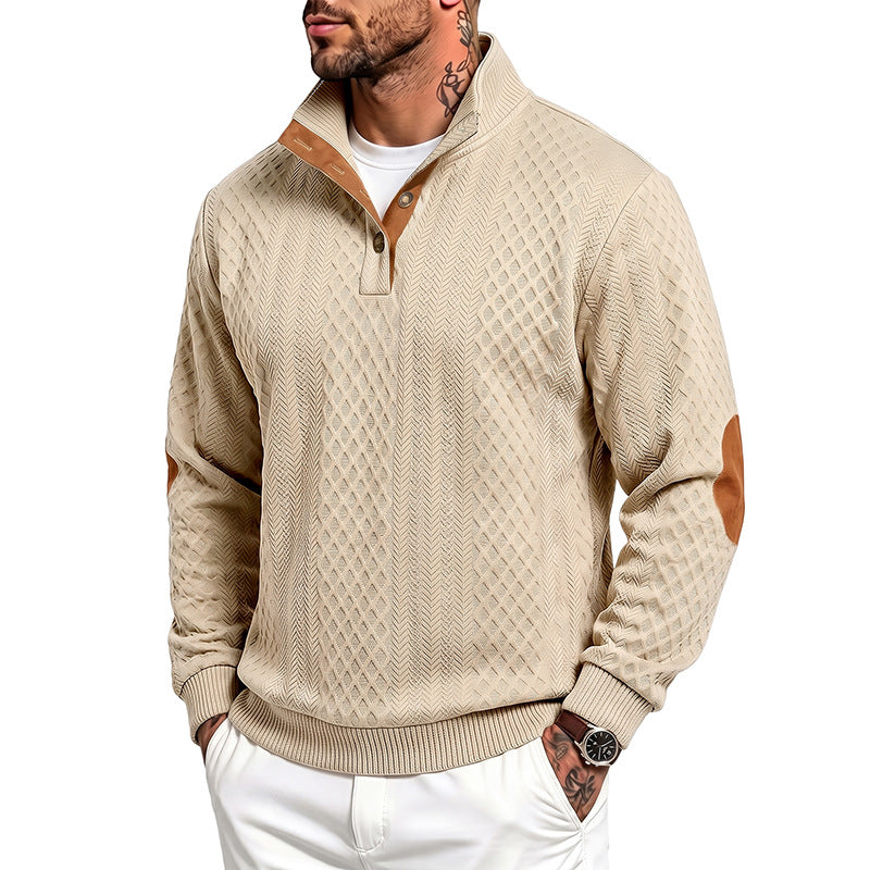 Herren Feinstrukturierter Troyer-Pullover mit Kragenbesatz und Ellbogen-Patches Shop Nory