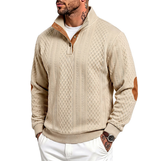 Herren Feinstrukturierter Troyer-Pullover mit Kragenbesatz und Ellbogen-Patches Shop Nory