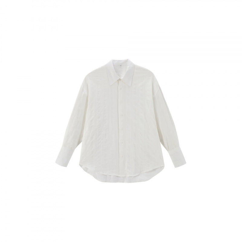 Unisex Oversize Leinenmix‑Hemd mit Strukturstreifen, Kentkragen und gerundetem Saum Shop Nory
