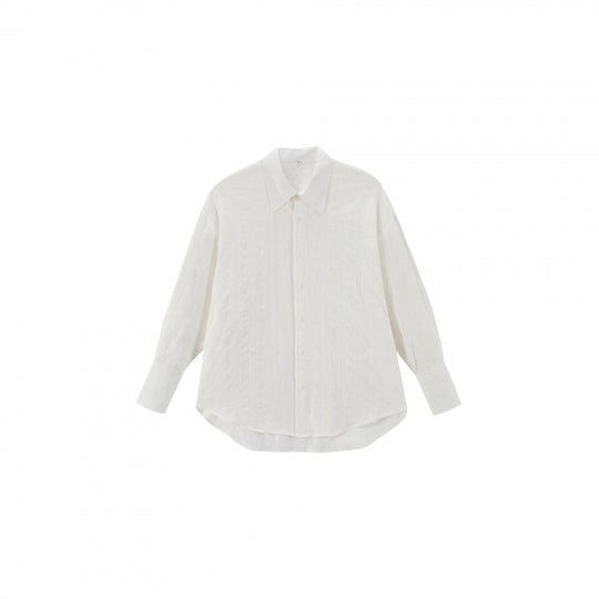 Unisex Oversize Leinenmix‑Hemd mit Strukturstreifen, Kentkragen und gerundetem Saum Shop Nory