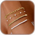 Damen Armbandset mit eleganten Glieder- und Perlen-Design Shop Nory